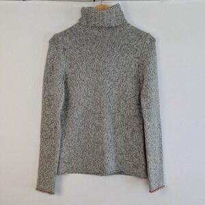 GAP Lambswool Turtleneck Sweater Gray Marled Knit Orange Stitch Detail Medium